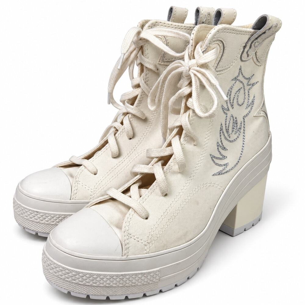 Converse Chuck 70 De Luxe Heel Platform High Western Embroidery White Womens 7.5